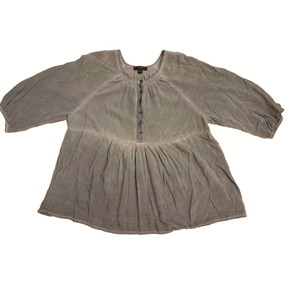 Very J Womens Large Gray Mid Button Down Rayon Blouse Sheer and Sexy - Picture 4 of 8